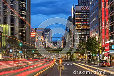 Night view of the Harumi street leading to Ginza district near t Editorial Stock Photo